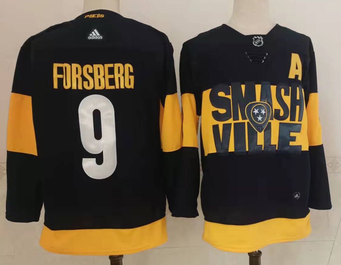 Men Nashville Predators 9 Forsberg Black New 2022 Adidas NHL Jersey